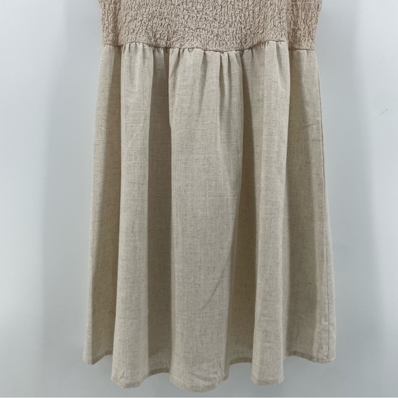 Umgee Smocked Dress Beige Linen Blend M - Picture 3 of 6